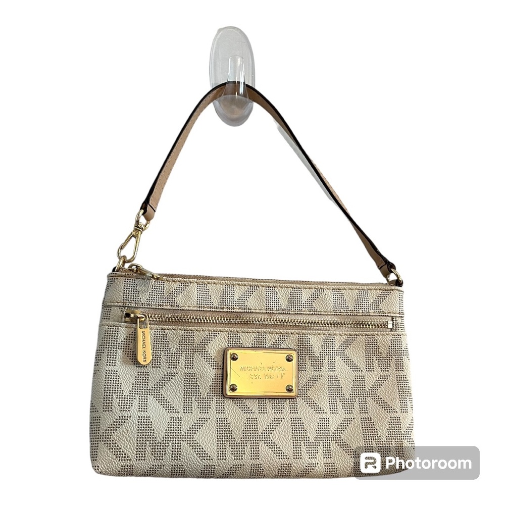 Michael Kors Jet Set Large Logo Mini Bag Clutch Wristlet in Vanilla